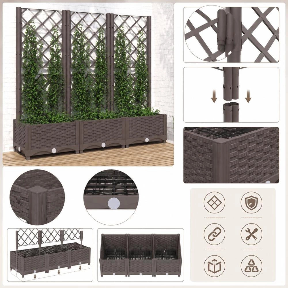 Garden Planter With Trellis, Brown, 120 X 40 X 121.5 Cm, PP