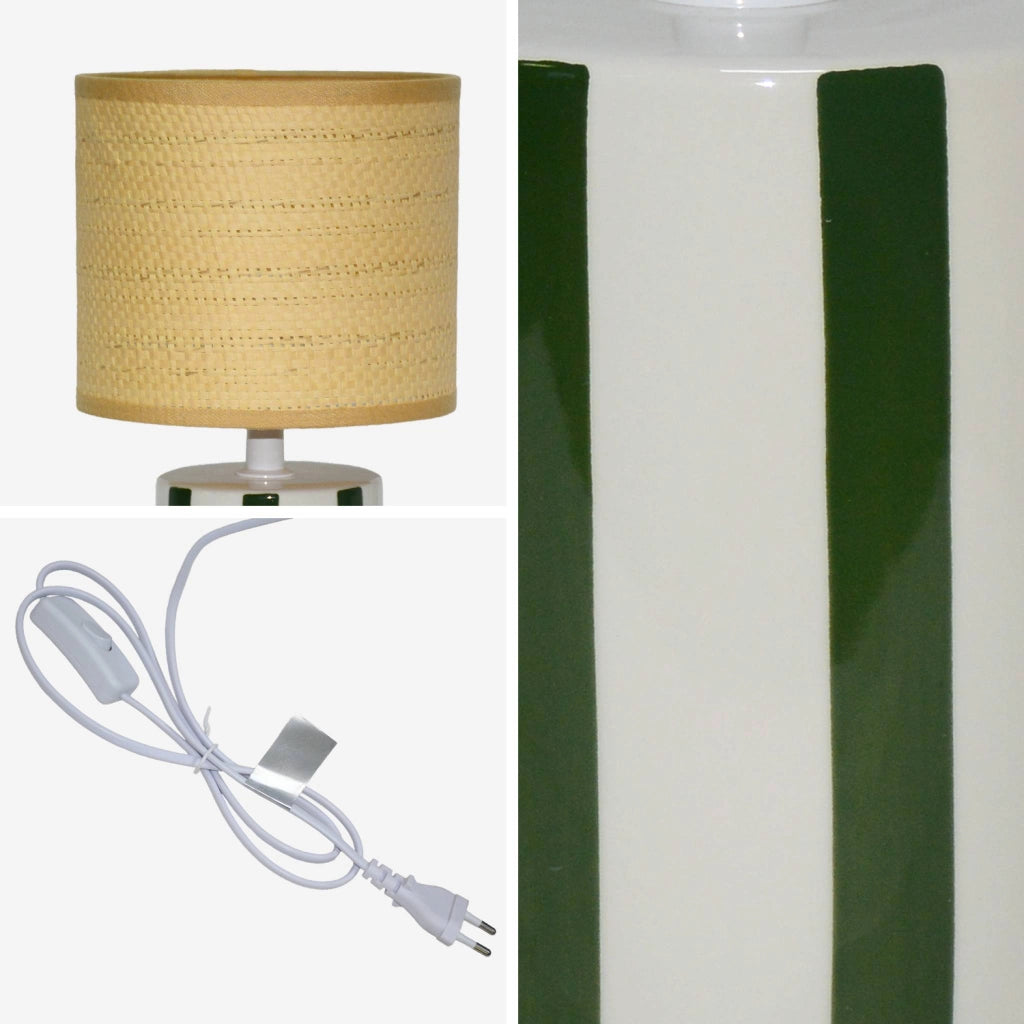 Lampada da tavolo interno ceramica paralume effetto rattan, 28cm,