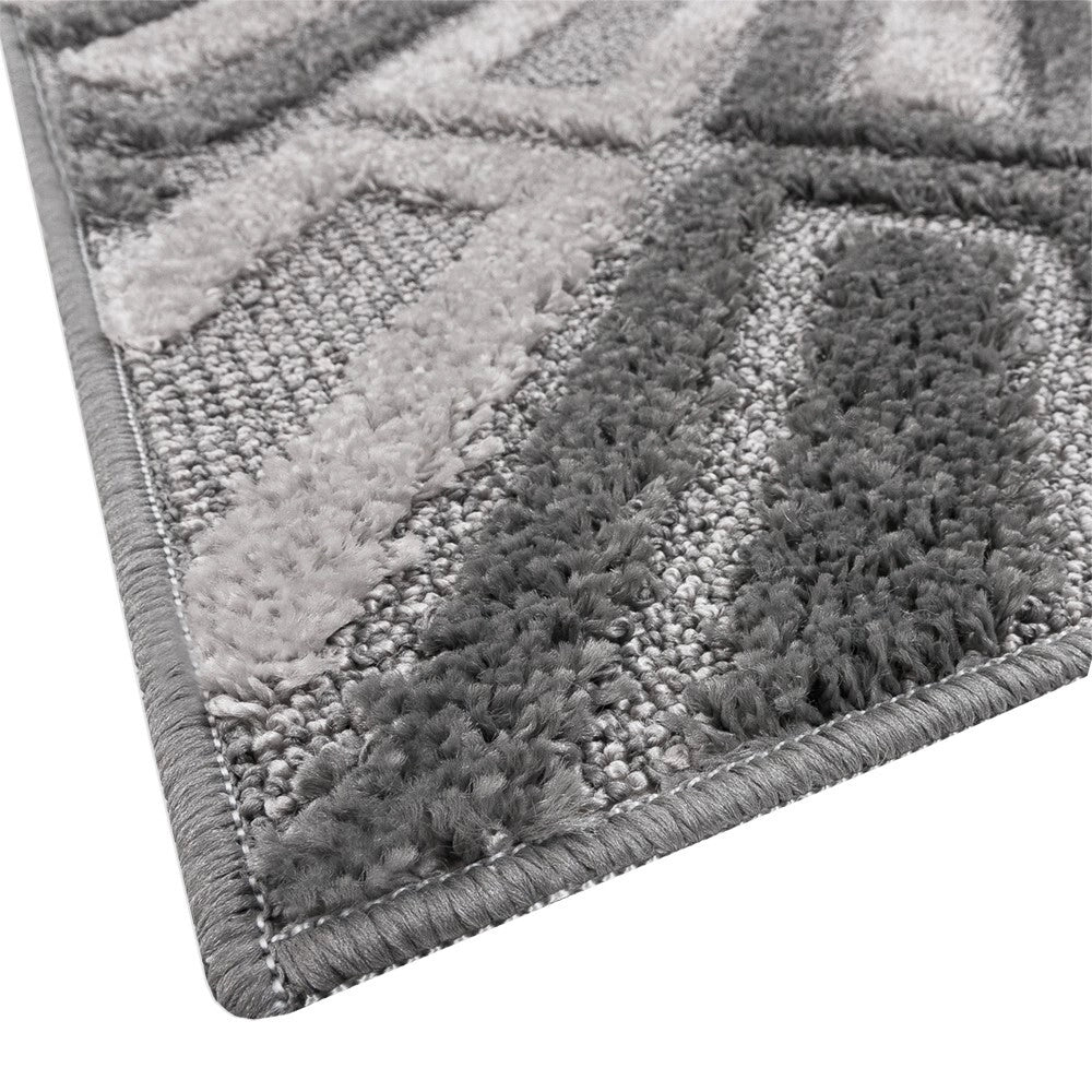 Tappeto Bagno Moderno Parure Set 3 Pezzi Soffice Shaggy Assorbente Antiscivolo Lavabile Grigio