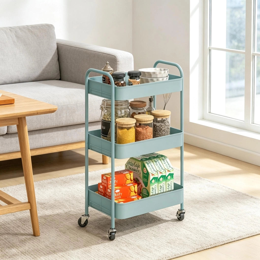 CARRELLO DI SERVIZIO 45 x 30,6 x 79 cm in acciaio azzurro