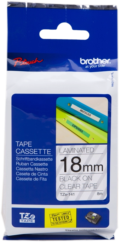 Brother TZE-141 nastro per etichettatrice Nero trasparente