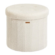 Sgabello/poggiapiedi rotondo con coperchio rimovibile 46 x 45 cm pieghevole facile da montare tessuto felpato per camera da letto soggiorno corridoio bianco crema 12_0006350