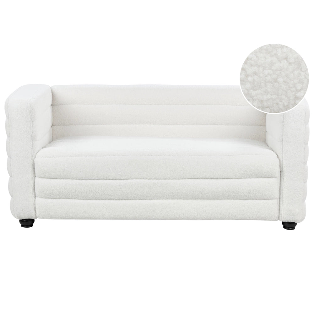 Divano a 2 posti rivestito in tessuto poliestere bouclè bianco sporco design moderno