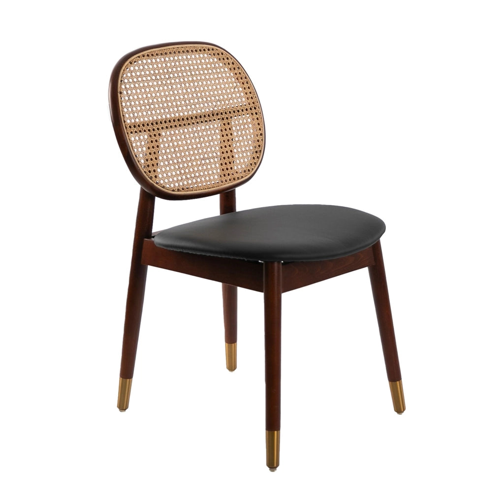 Sedia in rattan ed ecopelle nera