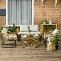Salotto da Giardino da 4 Pezzi con Divano da 2 Posti, 2 Poltrone, 1 Tavolino, in Resina Intrecciata, Sabbia e Crema