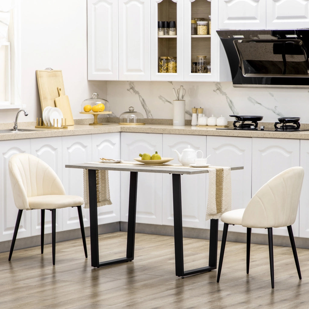 EasyComfort Set 2 Sedie da Salotto e Sala da Pranzo Imbottite, in Metallo e Tessuto Effetto Velluto Beige, 52x54x79 cm