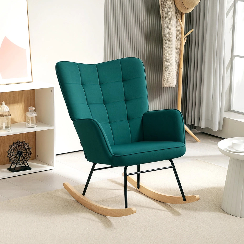 Poltrona a dondolo ¨C Xylo ¨C velluto verde struttura in acciaio 71x98x101 cm