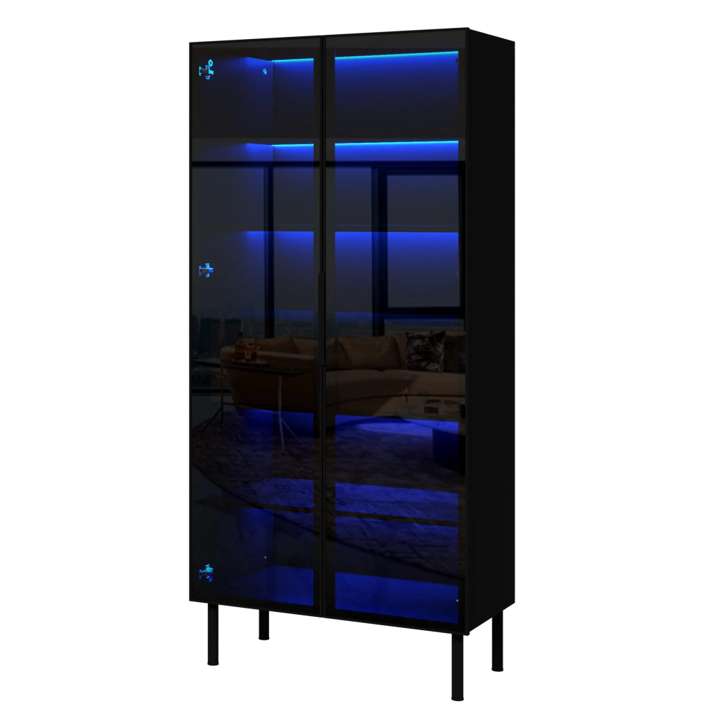 Vetrina moderna con 2 ante in vetro; LED controllabile da app; 70x36x170 cm; nero