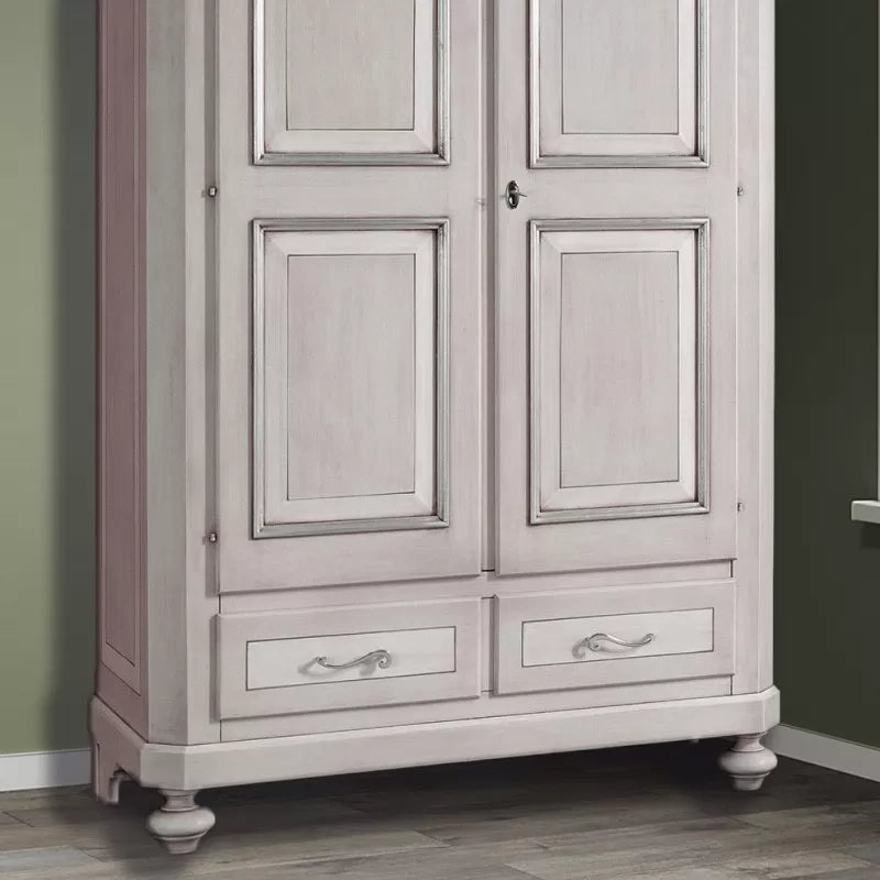 Armadio classico 2 porte 2 cassetti legno shabby tortora grigio 135x63x203 (1465) - Mobili 2G