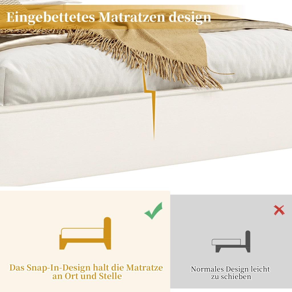 letto imbottito lino beige 180 x 200 cm