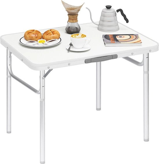 Tavolo da Campeggio Inclinabile - Tavolo da Campeggio, Tavolo da Festa - Leggero - Alluminio MDF - 75,5x55x25,5-59 cm - Bianco