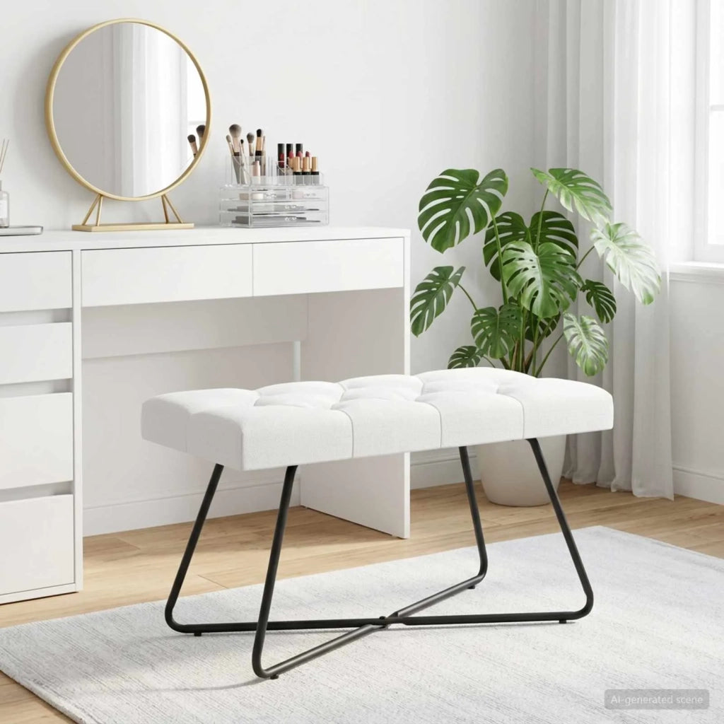 Panchina con bottoni imbottiti Bianco 80 x 40 x 46 cm Tessuto 42038368