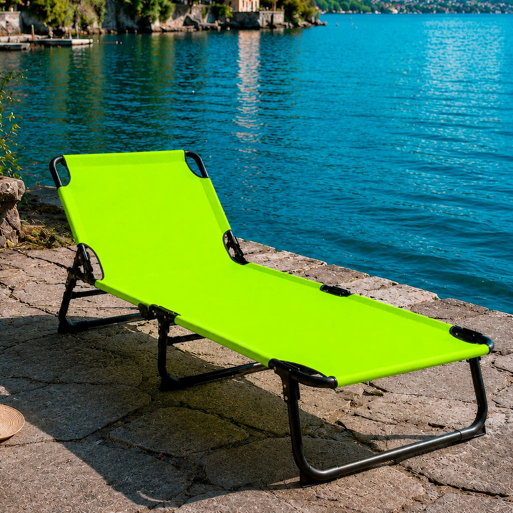 Lettino Sdraio Pieghevole Prendisole Con Schienale Reclinabile Regolabile Telaio In Metallo Nero Per Mare Piscina Giardino 187 x 53 x 24 Cm Verde Fluo