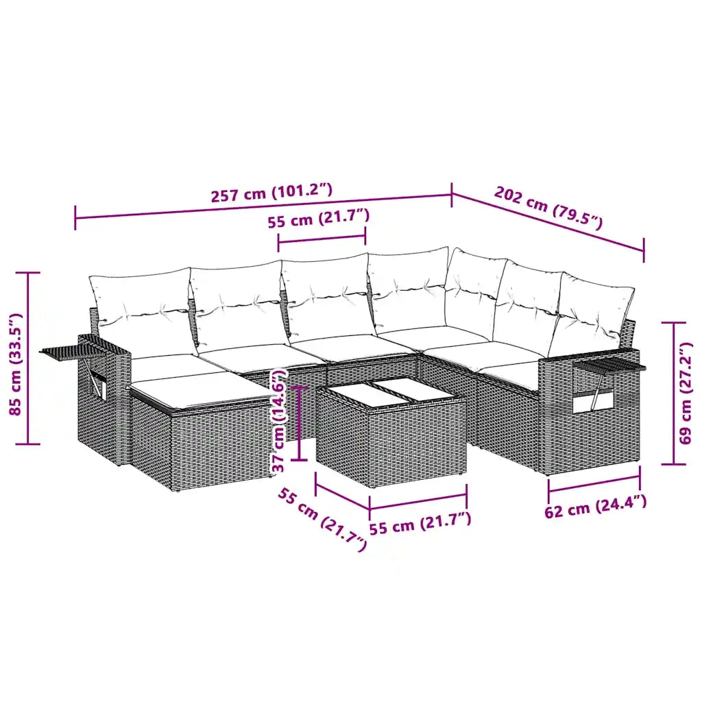 Set Divano da Giardino 8pz con Cuscini Grigio Chiaro Polyrattan