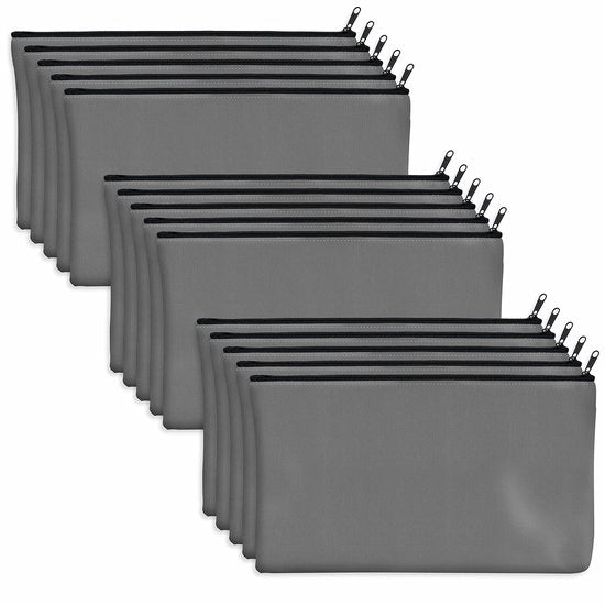 Set di 15 borse in canapa a tessuto katoeno con cerniera, da utilizzare come contenitore o custodia, per progetti di fai da te, prodotti per la cura della persona e cosmetici (grigio, 21 x 12 cm)