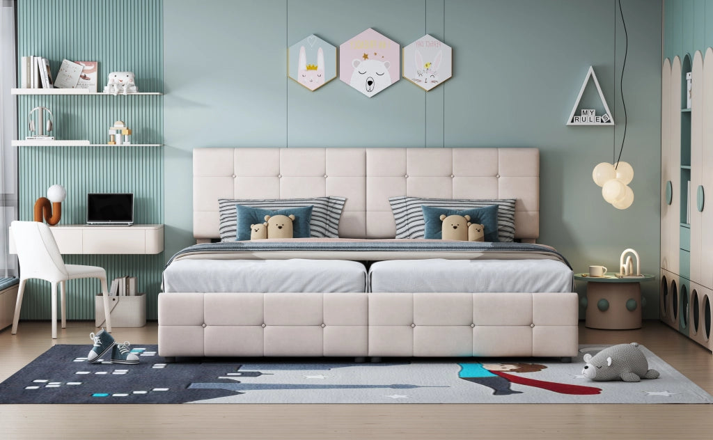 Letto matrimoniale – 180x200 cm – idraulico contenitore multiuso – velluto beige