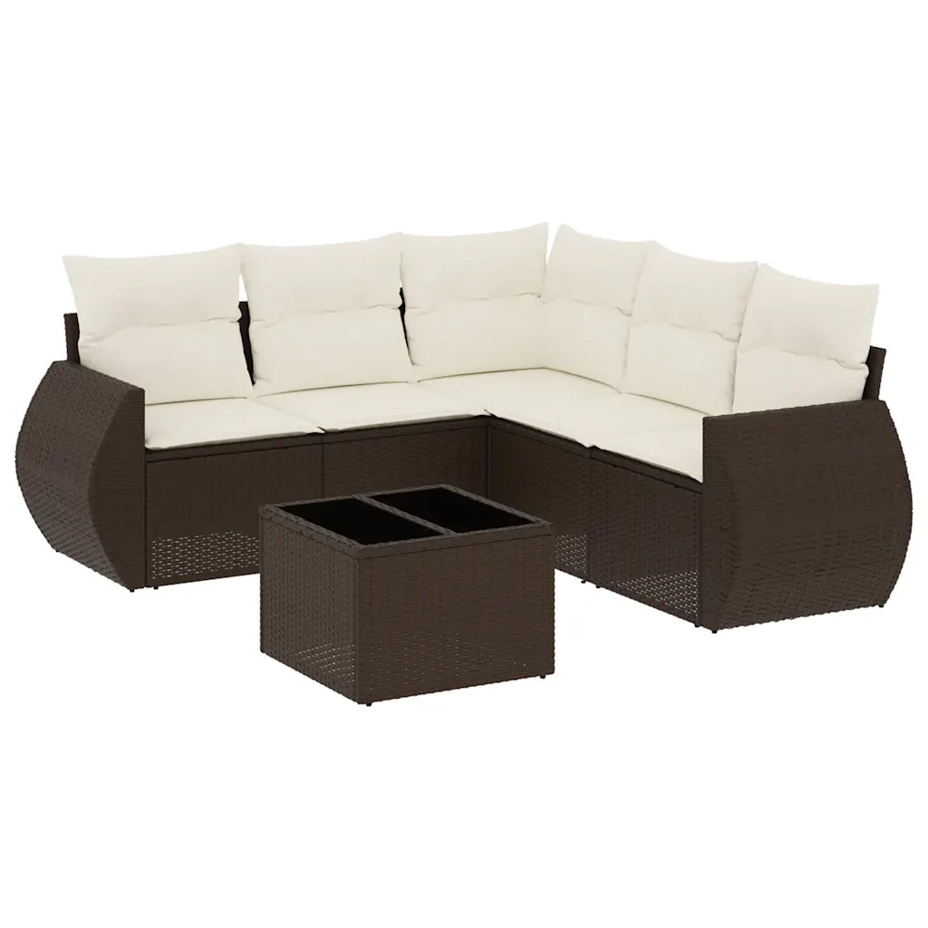 Set Divano da Giardino 6 pz con Cuscini Marrone in Polyrattan 3253700