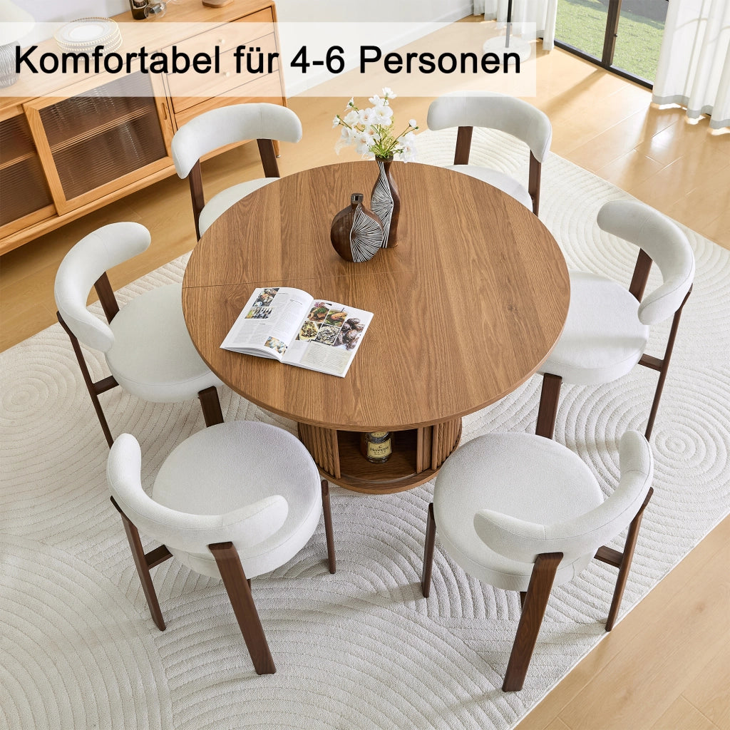Tavolo da pranzo - rotondo - guide in legno - 2 ripiani - Ø120 cm - per 4-6 persone - stile country