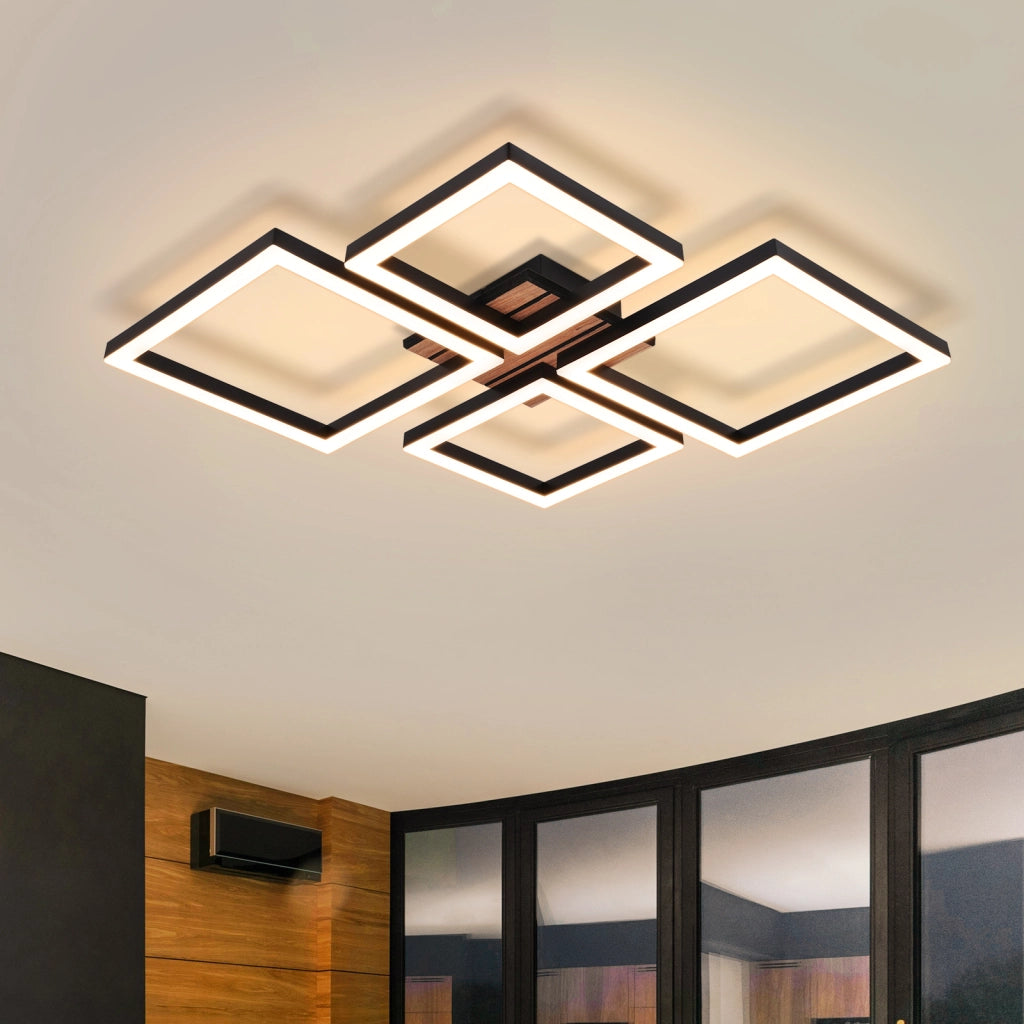 ZMH Plafoniera LED nera 32W design moderno luce bianca calda 3000K forma quadrata per camera da letto soggiorno