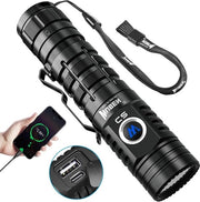 Lanterna Tattica Portatile 2000 Lumen, 7 Modelli, Connessione USB C, IP68 Resistente all'Acqua - Caricamento per Camping, Telefoni e Emergenze Esterne