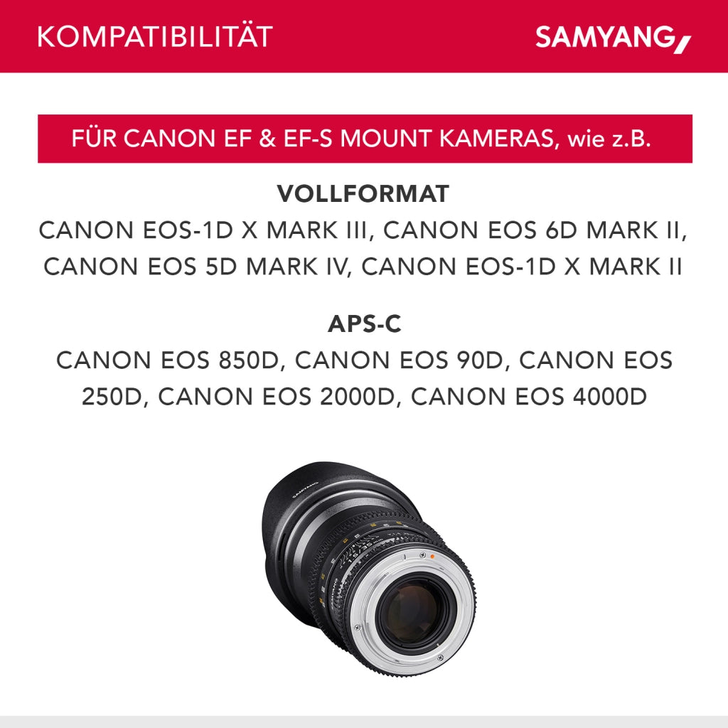 35/1.5 Lens Video DSLR II Obiettivo video Canon EF a messa a fuoco manuale 0,8 ingranaggi, grandangolo nero