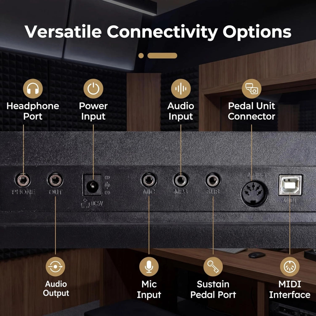 Tastiera per pianoforte a 88 tasti, pianoforte digitale con sgabello, supporto regolabile, auricolari, tastiera elettronica con tasti illuminati, borsa per principianti, adulti (nero)