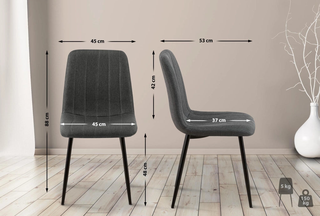 Set di 4 sedie Dijon grigio scuro,Tessuto