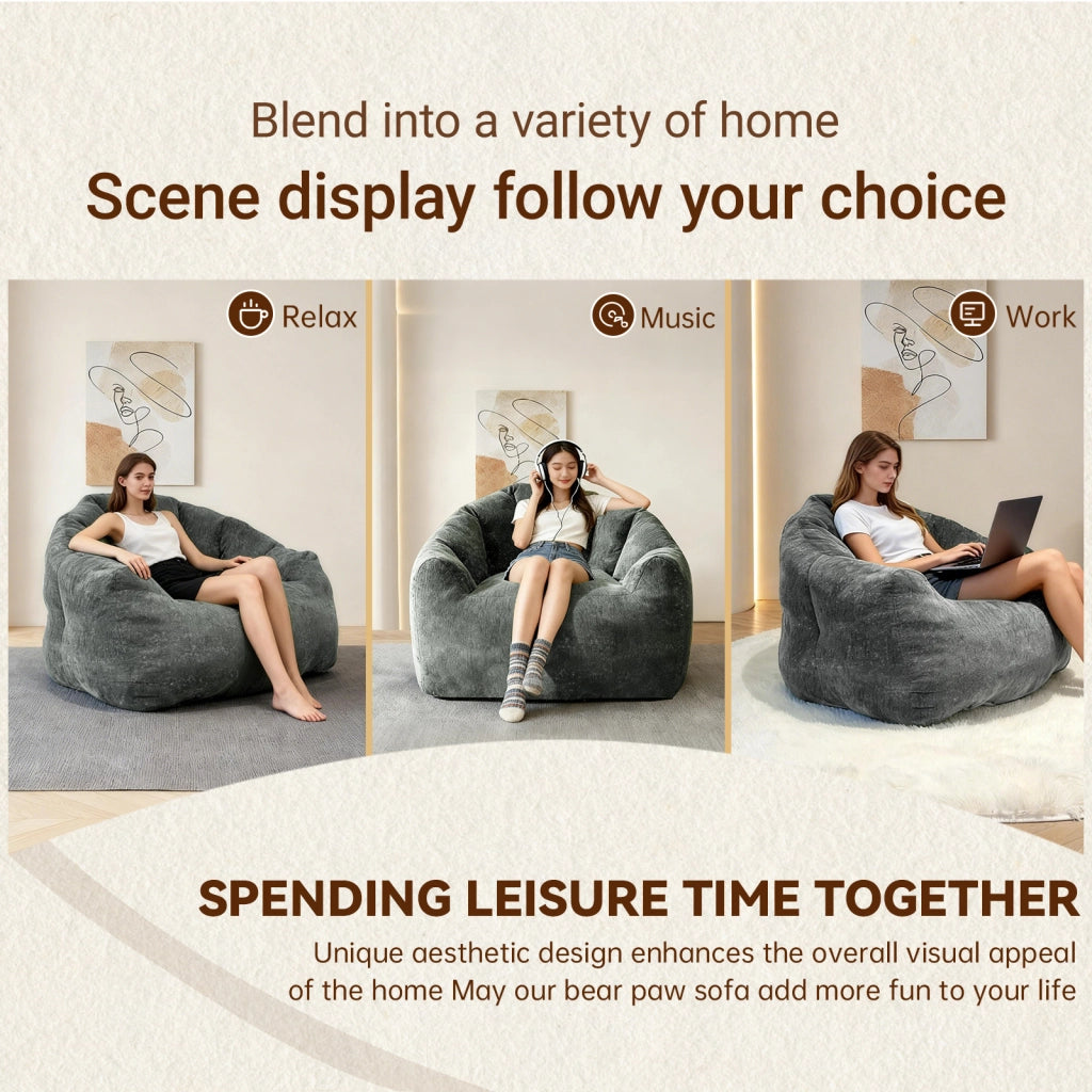Fauteuil pouf rotondo ergonomico con supporto avvolgente e ampio spazio relax per casa in flanella grigia