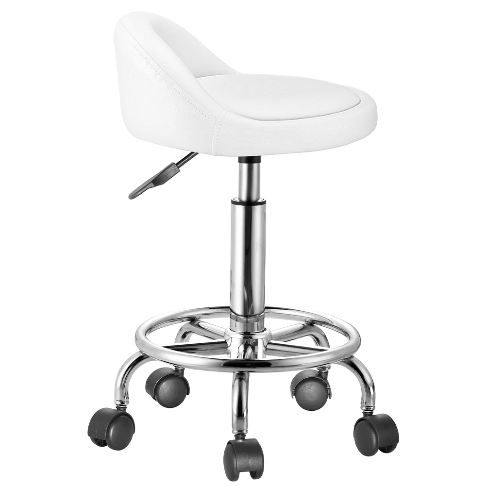 Sgabello con ruote Bianco Seduta imobottita e Schienale Basso, Base Acciaio 360