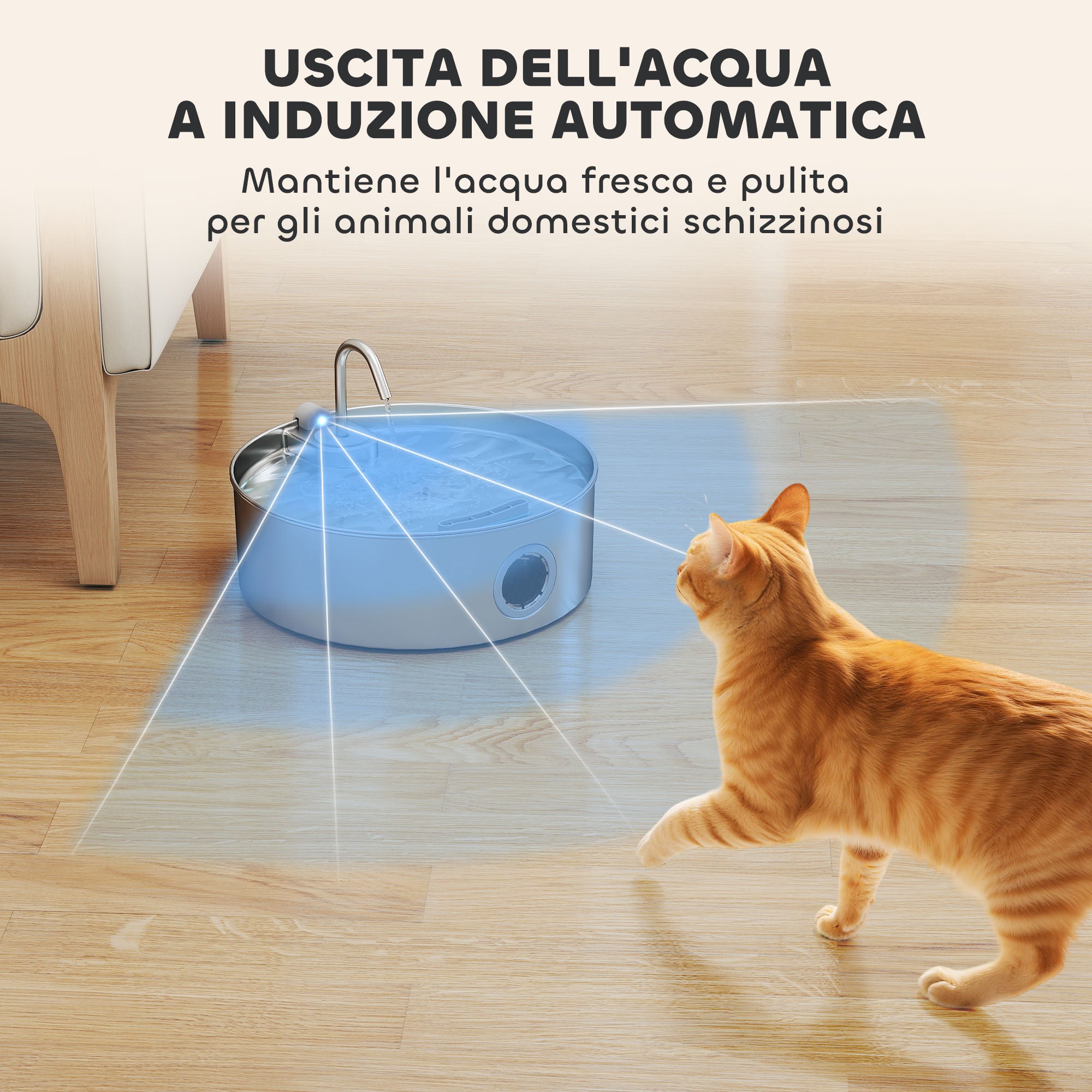 Fontanella per Gatti 30,5x31,2x19,3 cm Capacità 7L con Luce LED e Tripla Filtrazione in Acciaio Inox 304 Argento