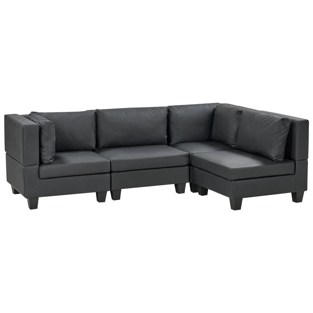 Divano componibile 4 posti imbottito in tessuto nero gambe nere schienale imbottito lato sinistro stile moderno