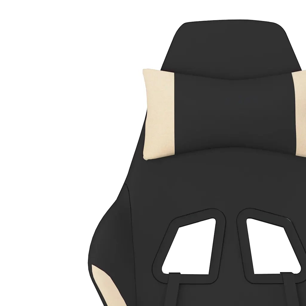 Sedia da Gaming Massaggio e Poggiapiedi Tessuto Nero e Crema cod mxl 69545