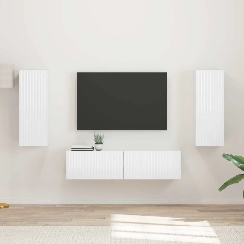 Set mobile TV 2 pz-Credenza per TV Bianco Lucido Legno multistrato 972927