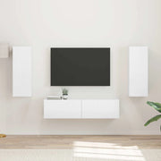 Set mobile TV 2 pz-Credenza per TV Bianco Lucido Legno multistrato 972927