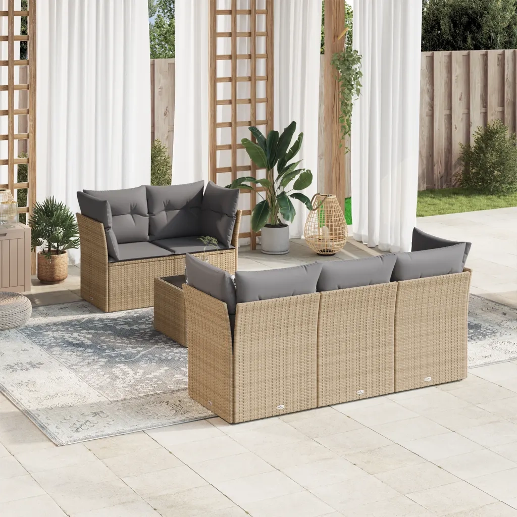 Set Divano da Giardino 6 pz con Cuscini Beige in Polyrattancod mxl 87346