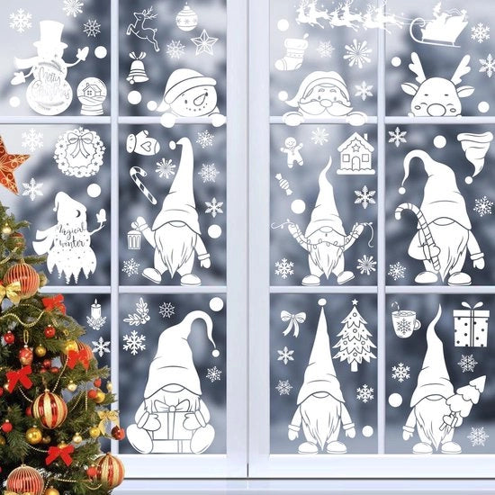 9 Stucchi di Adesivi per Finestre di Natale, Adesivi per Finestre di Natale con Effetto Neve, Decorazione per Finestre di Natale, Decorazione di Natale con Fiocchi di Neve