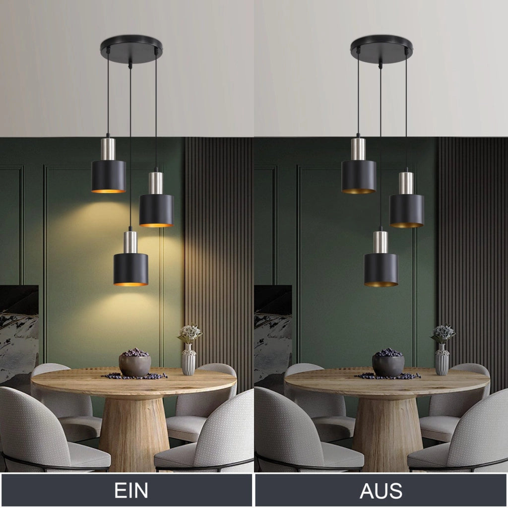 Lampada a sospensione ZMH da tavolo da pranzo E27 lampada a sospensione vintage 3 lampadine oro nero