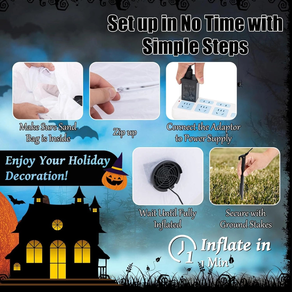 Decorazione Halloween, Fantome Halloween con Zucca Gonfiabile, Luci agli Occhi e Luce LED Brillante, Soffiatore Integrato, Costruzione Stabile, Decorazione Halloween Interni ed Esterni