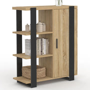 Credenza PHOENIX a 3 ripiani con armadio, 70 cm, legno e nero