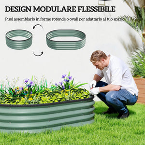 Set di 2 Aiuole Rialzate 135x90x30 cm con Bordo in Gomma e Design Modulare in Metallo Galvanizzato Verde
