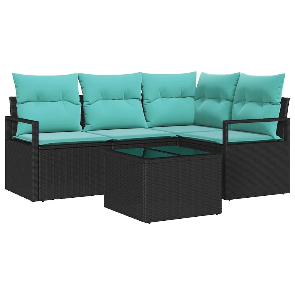 Set di divani con cuscino 5 pcs Nero polyrattan