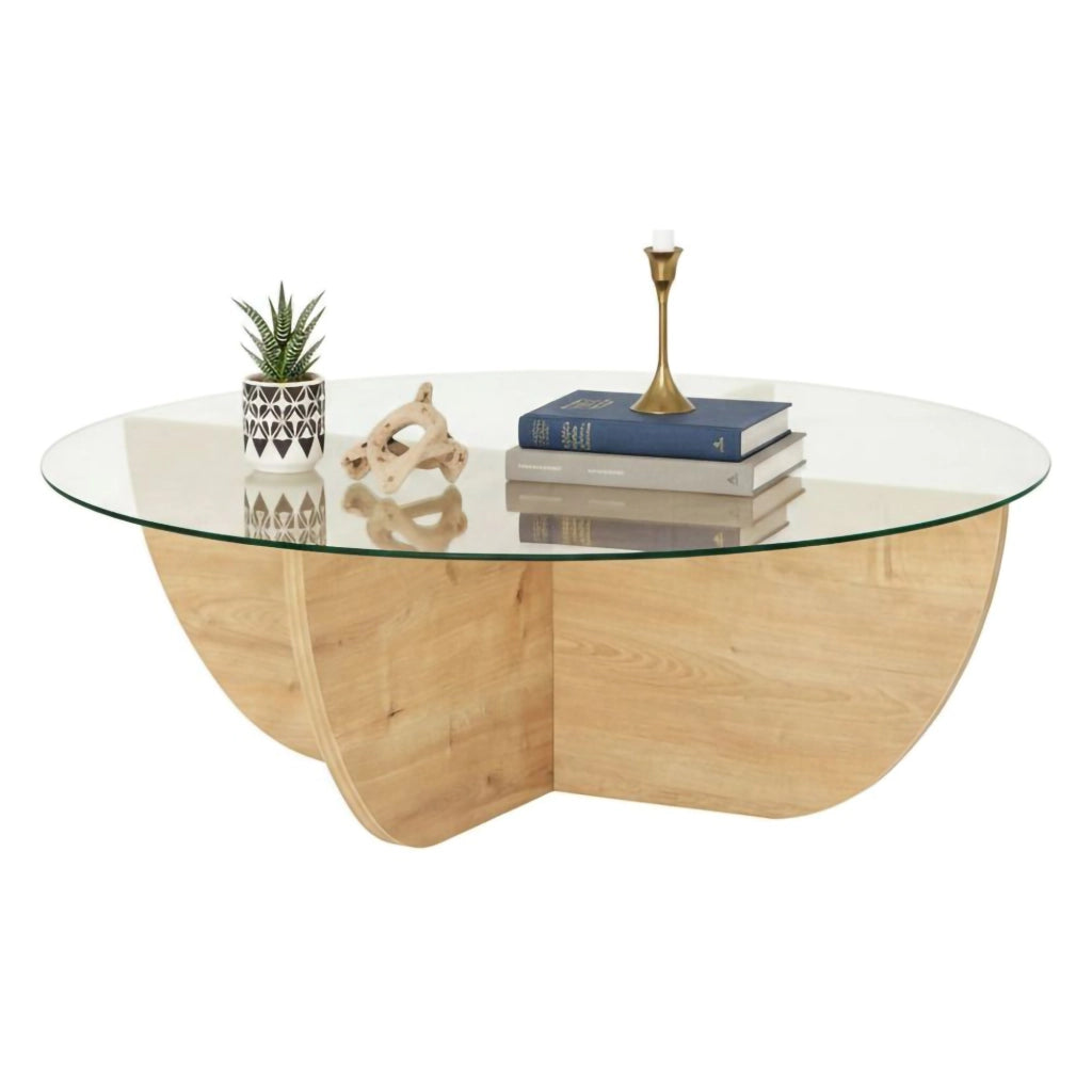 Jolanda, Tavolino da Salotto Forma Circolare, 90x90x30h cm Marrone Rovere