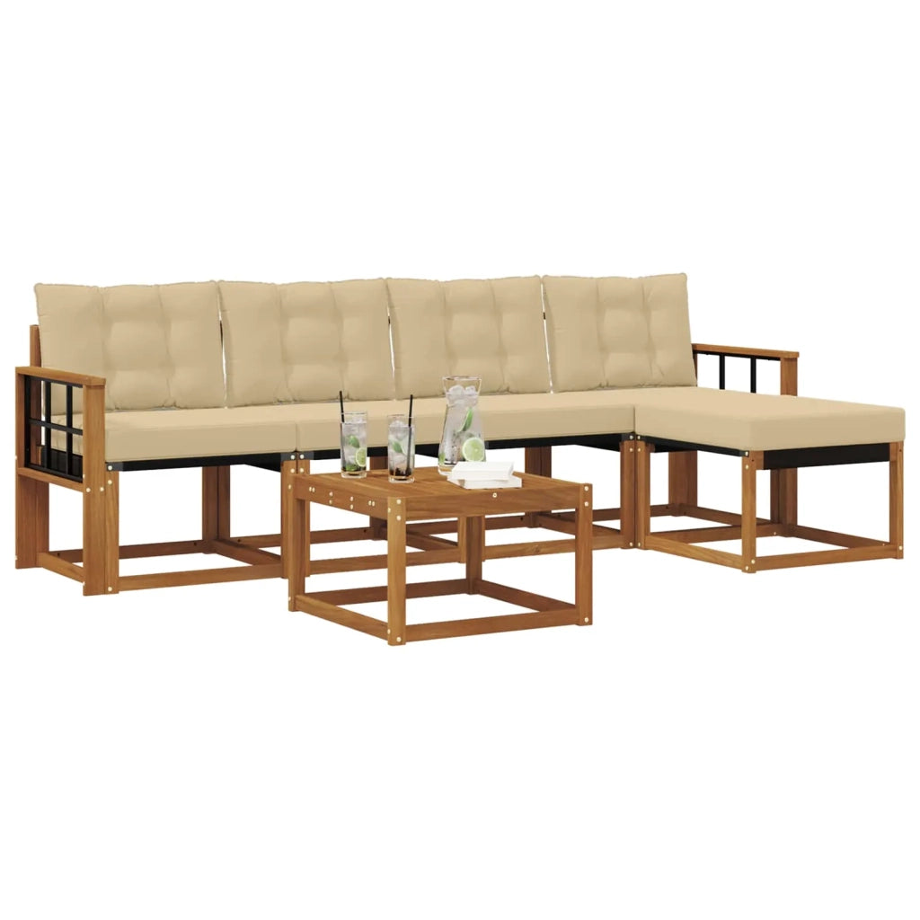 Set di divani da esterno con cuscino 6 pcs Naturale e Beige