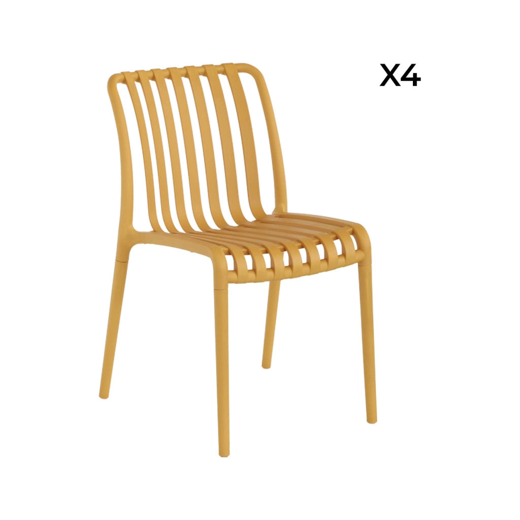Set 4 sedie da giardino impilabili in plastica, mostarda
