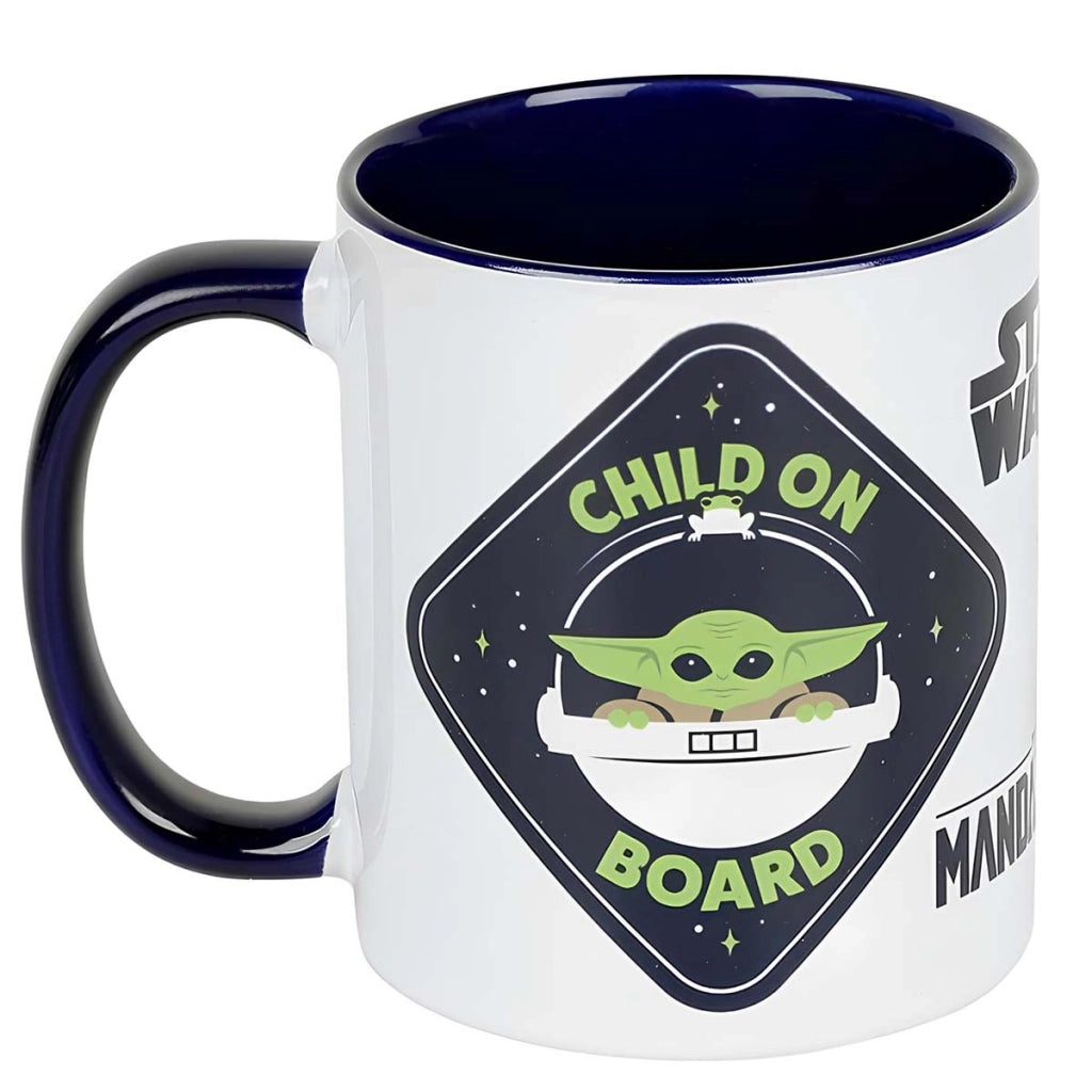 Tazza 300ml in Ceramica con Illustrazione Grogu The Mandalorian in Confezione Regalo Bianco / Blu Star Wars