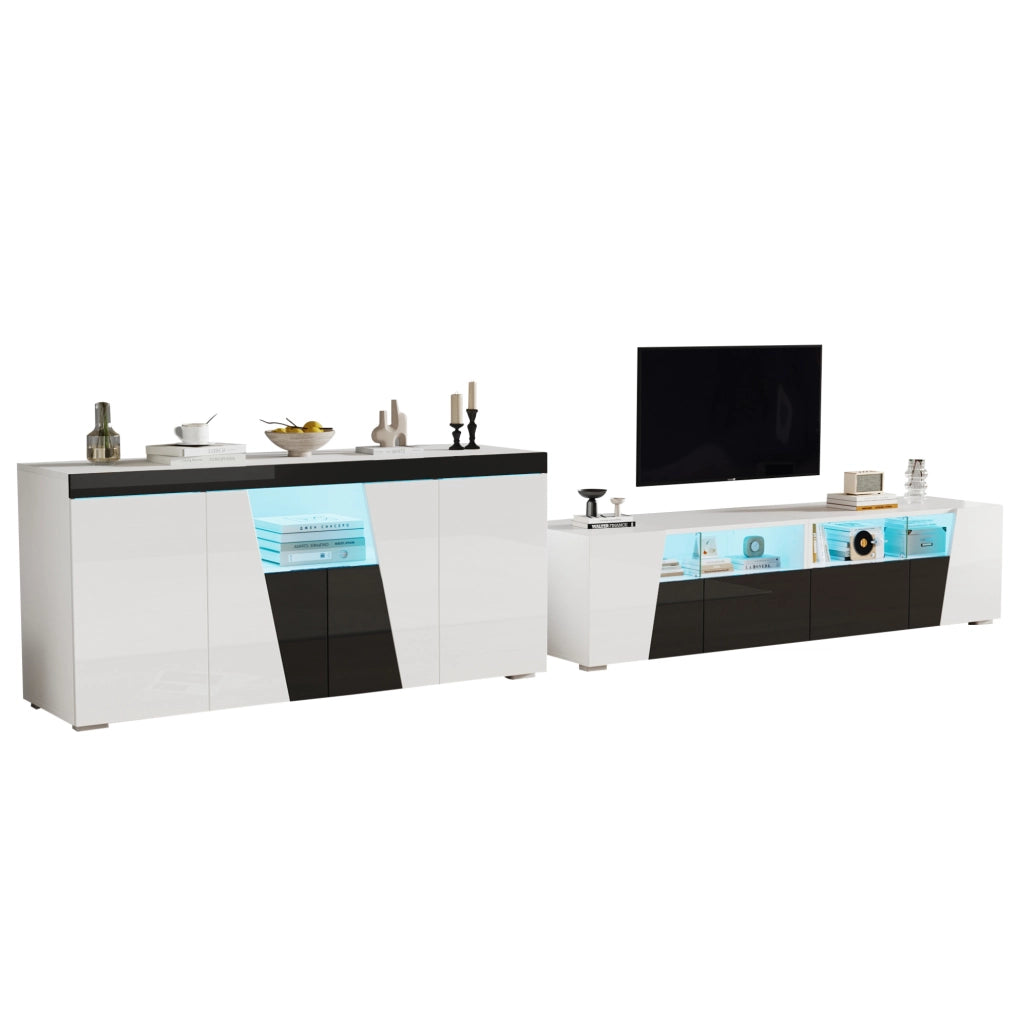 Mobile TV con credenza 180x38;5x45 cm e 140x40x65 cm; LED; bianco e nero