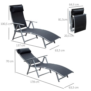 Sdraio pieghevole da esterno in metallo e textilene, 137x63,5x100,5 cm, nera