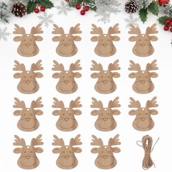 Decorazioni per Natale 20 pezzi - Fori in legno - Pendente alfa  - Decorazioni DIY - Pendenti per regali - Accessori per feste - Ornamenti natalizi