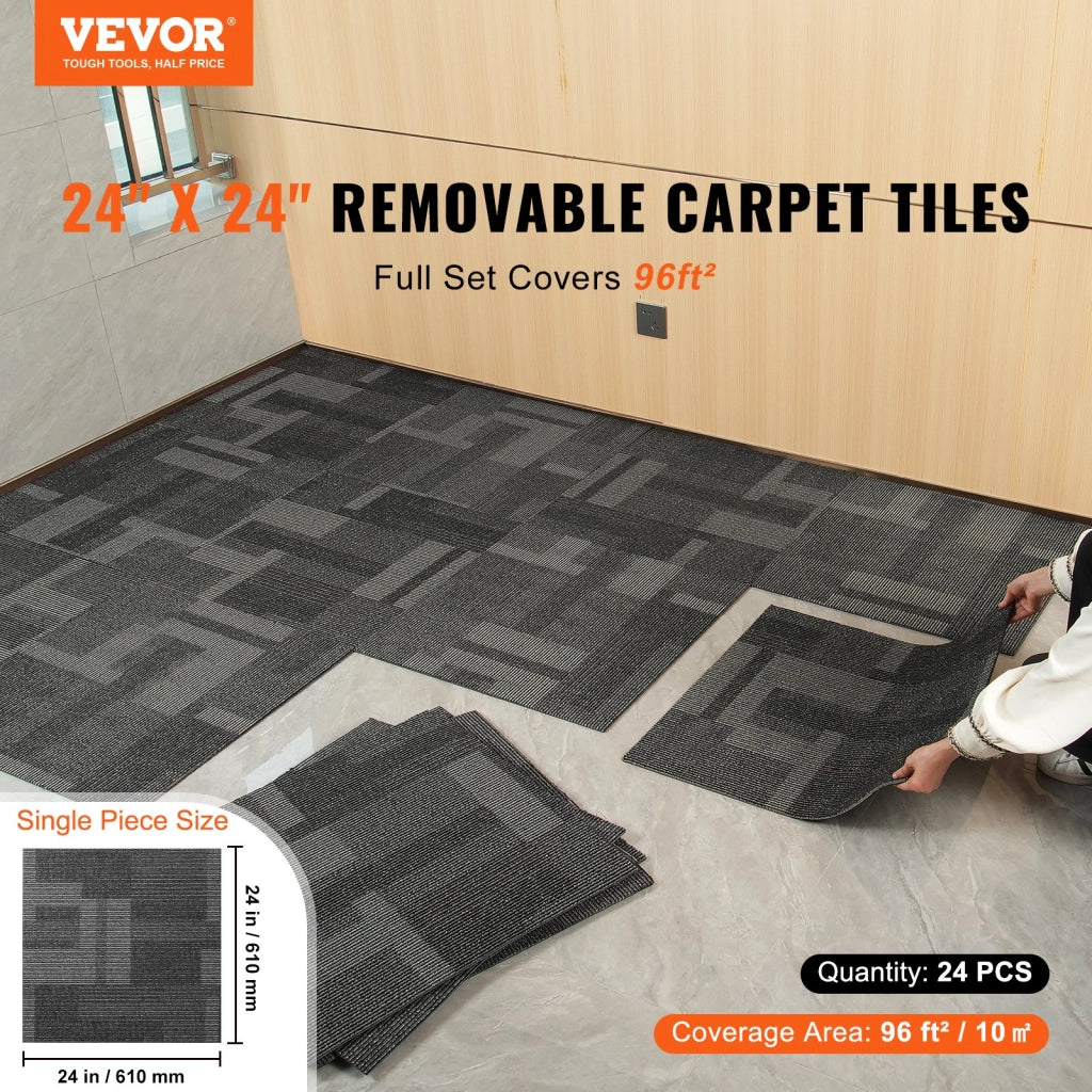 Quadrotte in Moquette 610 x 610 mm Grigio Misto Set 24 Pezzi Piastrelle Morbide Imbottite per Soggiorno Casa Fai da Te DC126-04