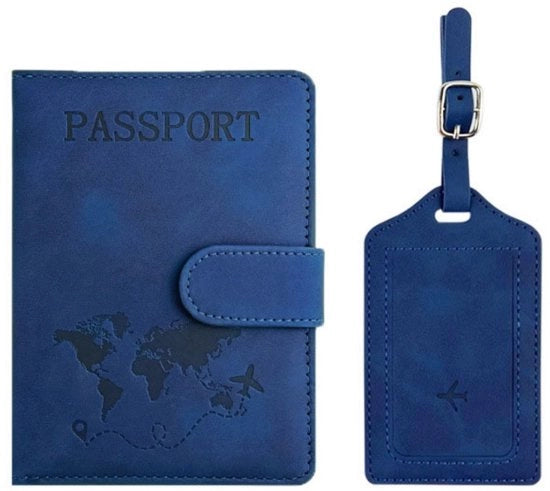 Set di tappetini e etichette di bagaglio - Porta documenti con tasca di PU - Porta documenti con chiusura magnetica - Porta documenti con blocco RFID - Adatto per carte di credito, carte d'identità, documenti di viaggio - Accessori di viaggio